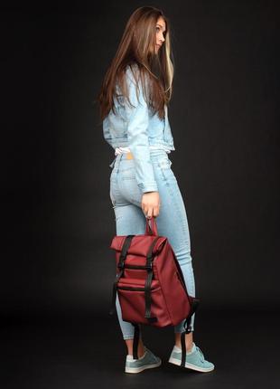 Мега стильный бордовый вместительный рюкзак ролл топ для женщи4 фото