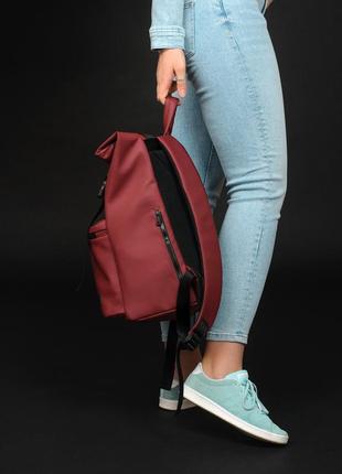 Мега стильный бордовый вместительный рюкзак ролл топ для женщи6 фото