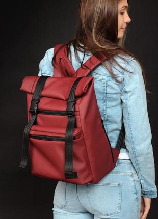 Мега стильный бордовый вместительный рюкзак ролл топ для женщи8 фото