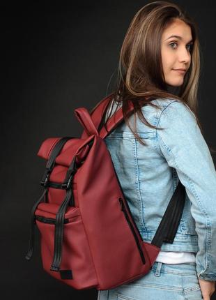 Мега стильный бордовый вместительный рюкзак ролл топ для женщи10 фото