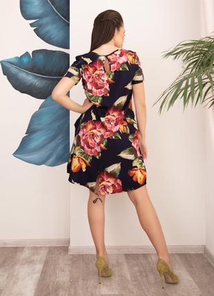 Цветочное свободное платье баллон на кулиске асимметричное с карманами3 фото