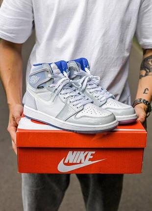 Женские кроссовки air jordan retro 1 high zoom white\react  демисезонные