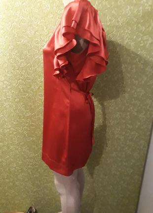 Яркое короткое красное шелковое платье, можно как тунику.длина 79 см., поб 45-46, пог 45.3 фото
