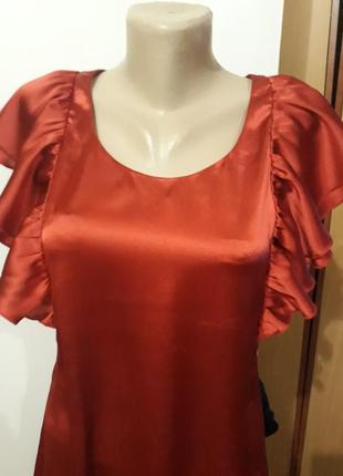 Яркое короткое красное шелковое платье, можно как тунику.длина 79 см., поб 45-46, пог 45.4 фото