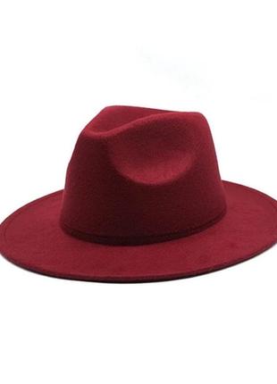 Стильная фетровая шляпа федора бордовый1 фото