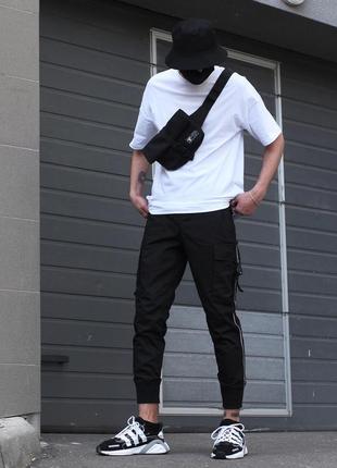 Спортивные штаны мужские карго лампас лямки черные / спортивні штани чоловічі брюки чорні6 фото