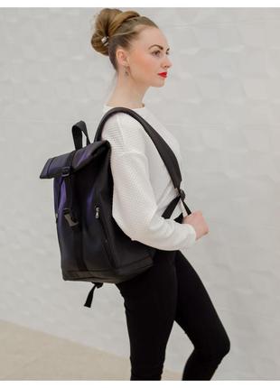 Якісний та стильний жіночий рюкзак рол 🌟sambag rolltop чорний збільшується в обємі оригінал