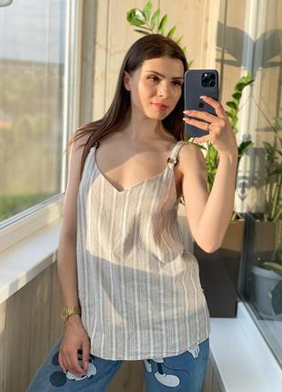 Натуральный нюдовый топ в полоску хлопок + лён 1+1=3