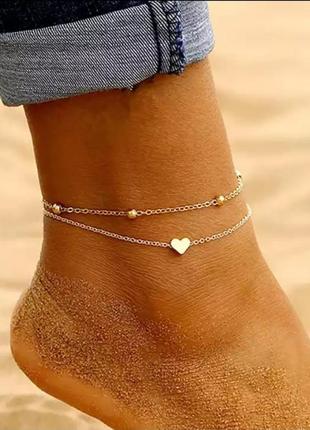 Новый браслет на ногу с сердечком зрлотой браслетик