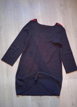 Ретро стиль квадратная горловина техника кроше удлиненный свитер мини платье под брюки8 фото