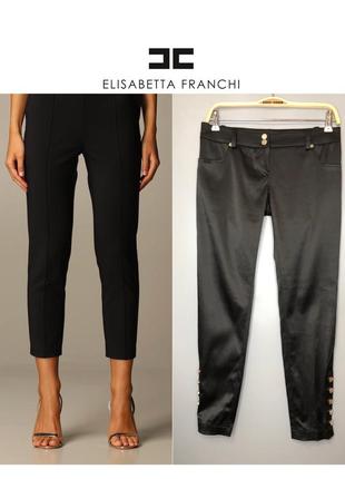 Elisabetta franchi чёрные укорочённые атласные  брюки классические штаны сатиновые шёлковые8 фото