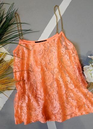 Повітряний яскравий топ на ланцюжках помаранчева майка