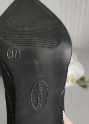 Чорні туфлі човники тканина в смужку4 фото
