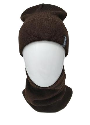 Комплект вязаная шапка со снудом унисекс темно-коричневый (22 цвета)4 фото