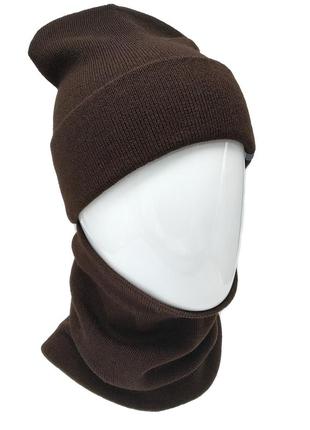 Комплект вязаная шапка со снудом унисекс темно-коричневый (22 цвета)5 фото
