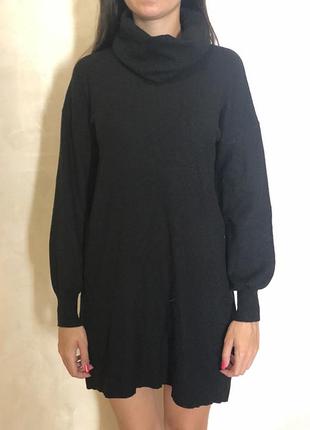 Свободное мягкое чёрное осеннее платье mohito, размер xxs-s