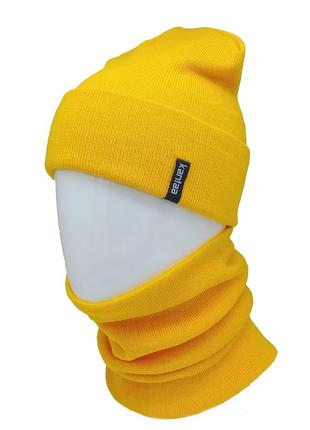 Комплект вязаная шапка со снудом унисекс желтый (26 цветов)3 фото