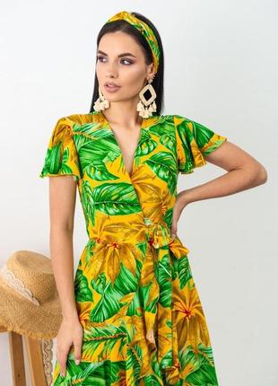 Яркий сарафан платье  миди и повязка на голову