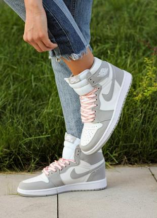 Nike air jordan 1 high og seafoam женские высокие стильные серые пастельные кроссовки найк джордан весна осень жіночі високі модні сірі кросівки осінь