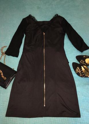 Нарядное черное платье с гипюровыми вставками и рукавами.от oui3 фото