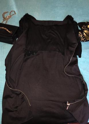 Нарядное черное платье с гипюровыми вставками и рукавами.от oui6 фото