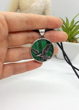 🦅🌎 кулон "орел" камень малахит на шнурке