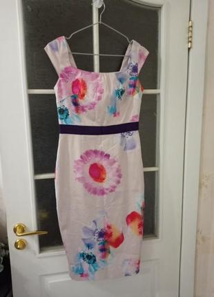 Хлопковое платье миди с квадратным вырезом цветочный принт1 фото