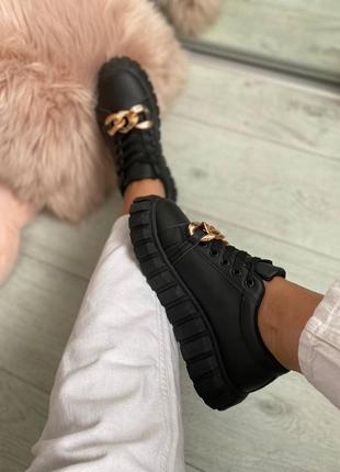 Женские кроссовки без бренда чёрные, кросовки осенние black с цепью4 фото