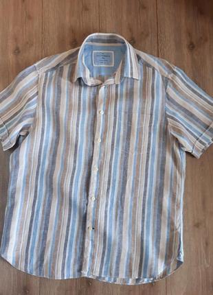 Тениска рубашка сорочка 💯% лён полосатая голубая/серая,46 размер2 фото