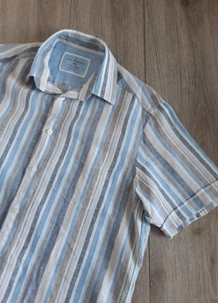Теніска сорочка сорочка 💯% льон смугаста блакитна/сіра,розмір 46