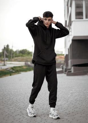 Спортивный мужской утеплённый костюм без бренда чёрный, осенний набор storm black худи штаны4 фото