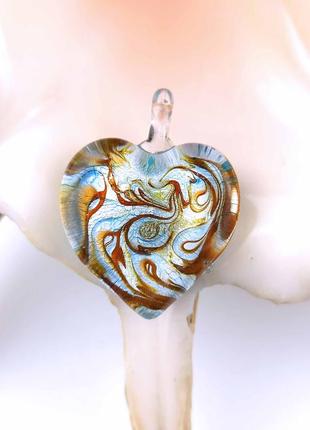 Кулон подвеска муранское стекло в форме сердце сердечко голубой терракот мурано новый качественный