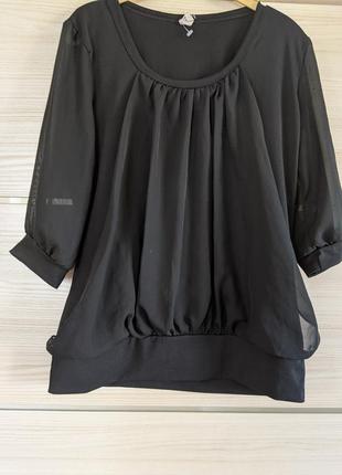 Лёгкая красивая оригинальная стильная нарядная кофта рубашка блуза чёрная рукав 3/43 фото