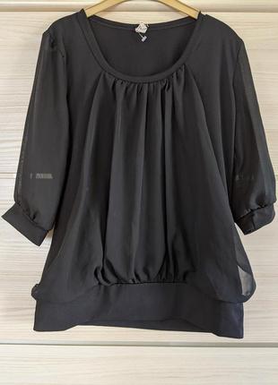 Лёгкая красивая оригинальная стильная нарядная кофта рубашка блуза чёрная рукав 3/42 фото