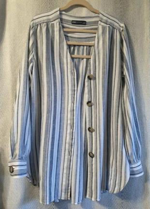 Льон/ віскоза жіноча літня лляна блуза, віскозна блузка натуральна сорочка у смужку.3 фото