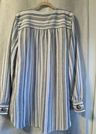 Льон/ віскоза жіноча літня лляна блуза, віскозна блузка натуральна сорочка у смужку.9 фото