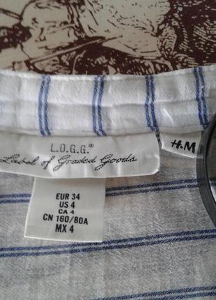 Бавовняна біла блузка в синю смужку logg h&m7 фото