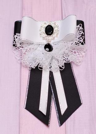 Бело-черный набор украшений в школу (банты и галстук)