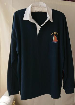 Английское поло с длинным рукавом и контрастным воротником, темно-синее от uneek premium