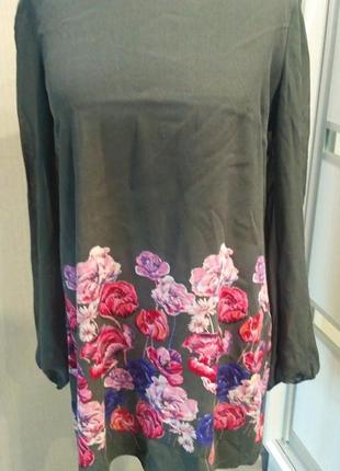 Блуза туника женская серого цвета с цветочным принтом мягкая и приятная ткань