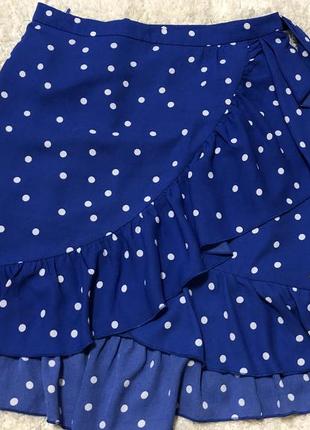 Трендовая синяя юбка в горошек1 фото
