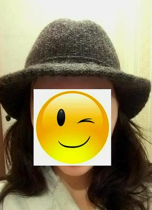 Теплая вязанная шляпа трилби, цвет кофе, шерсть и альпака, xs, зима-демисезон