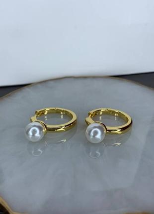 Брендовые серьги кольца с жемчугом лимонное золото
