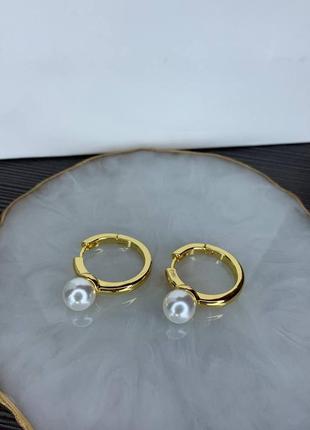 Брендовые серьги кольца с жемчугом лимонное золото
