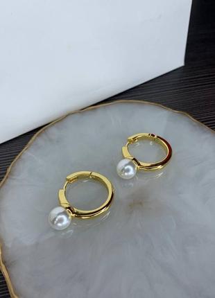 Брендовые серьги кольца с жемчугом лимонное золото