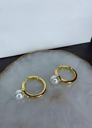 Брендовые серьги кольца с жемчугом лимонное золото
