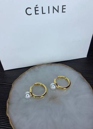 Брендовые серьги кольца с жемчугом лимонное золото