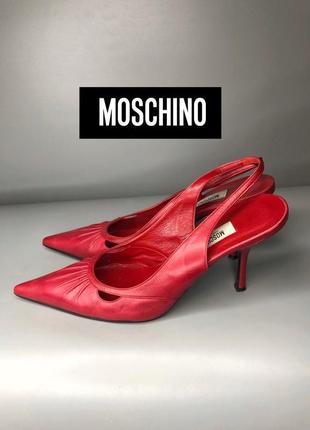 Moschino винтаж кожаные босоножки лодочки с открытой пяткой слинги мюли красные на каблуке шпильке