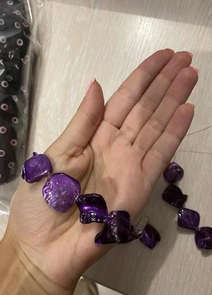 Набор украшений фиолетовый  3 штуки ожерелье браслет сережки фиол6 фото