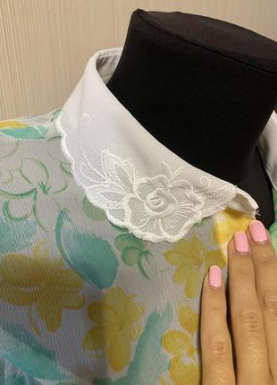 Сукня міді квітковий принт з білим коміром і пишними рукавами ретро вінтаж5 фото